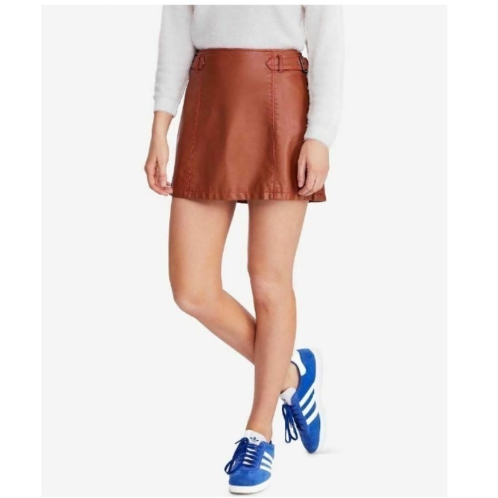 Free People Charli Brown Leather Mini Skirt Size 6